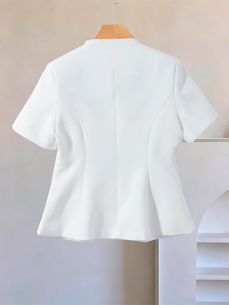 Puffärmel-Oberteil mit Froschknöpfen und Taillenschnürung für Damen, Vintage-Stehkragen, Kurze Ärmel, Rüschen, Schlankes Top, Modische Damenmode, Neue Streetwear – Detail 5
