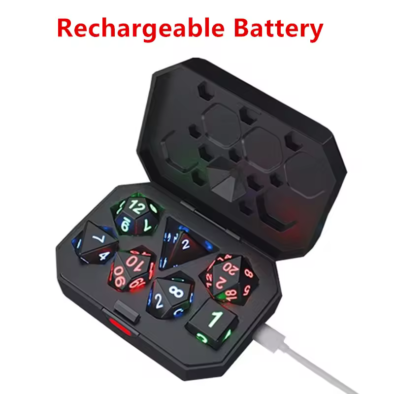 Dados electrónicos de 7 unids/set, cubos LED brillantes de D4-D20, dados electrónicos de 7 unids/set, cubos LED brillantes de D4-D20