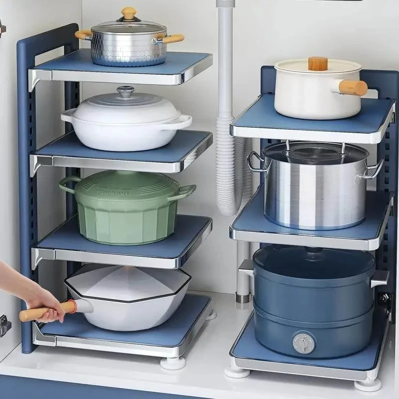 Pot and Pan Organizer Rack for under Cabinet Heavy Duty Pot Pan Rack under Sink Organizers and Storage Height Adjustable Cookwar