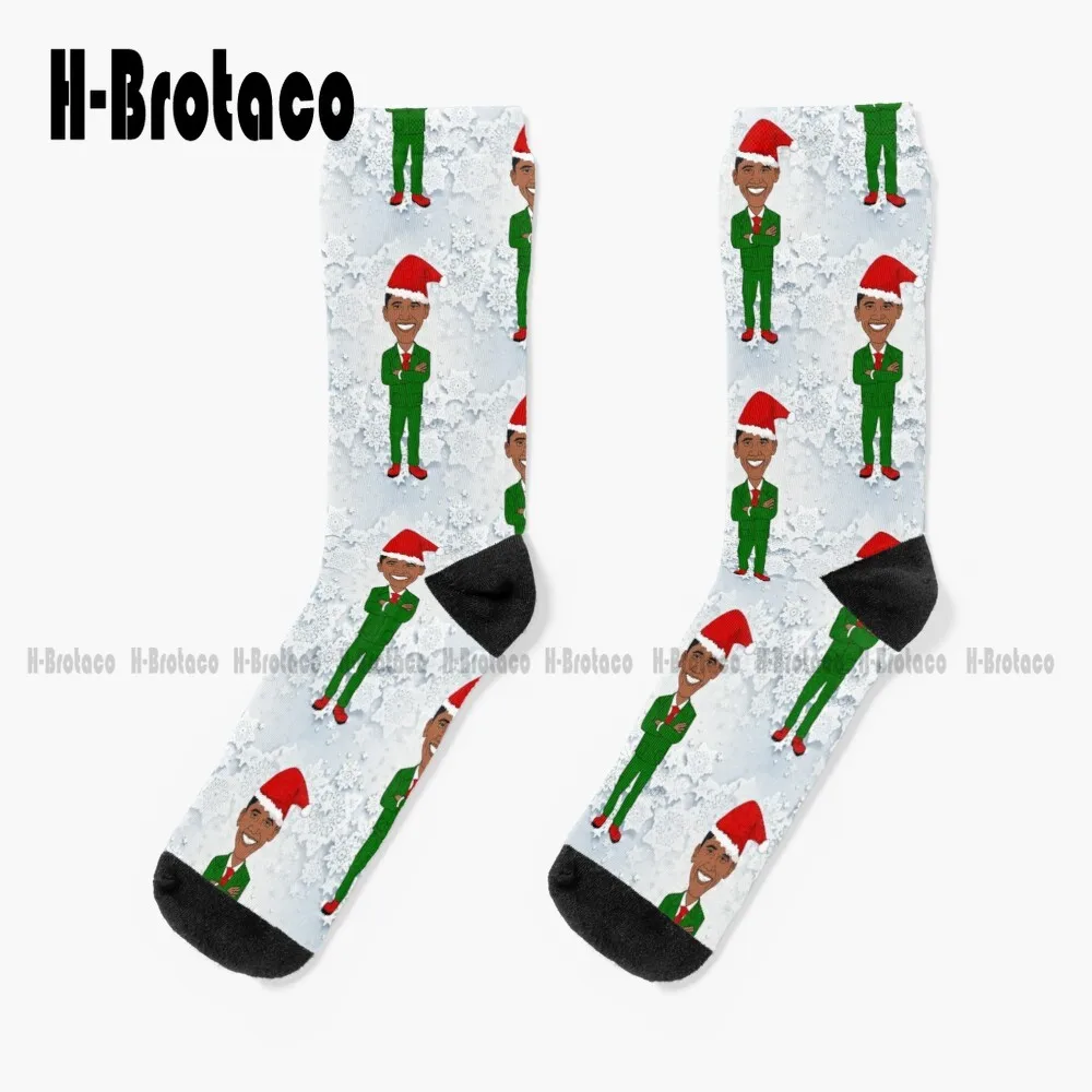 Barack Obama Santa Christmas Socks Unning Socks Women Custom Gift Cartoon Teen Youth Socks 360° Digital Print Casual Colorful