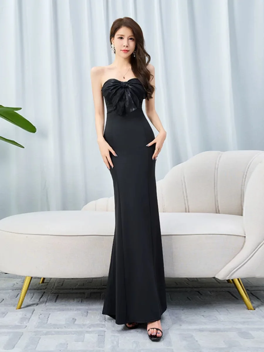 New No.50 evening dress, high-end party slimming toast long dress, fishtail slim catwalk dress