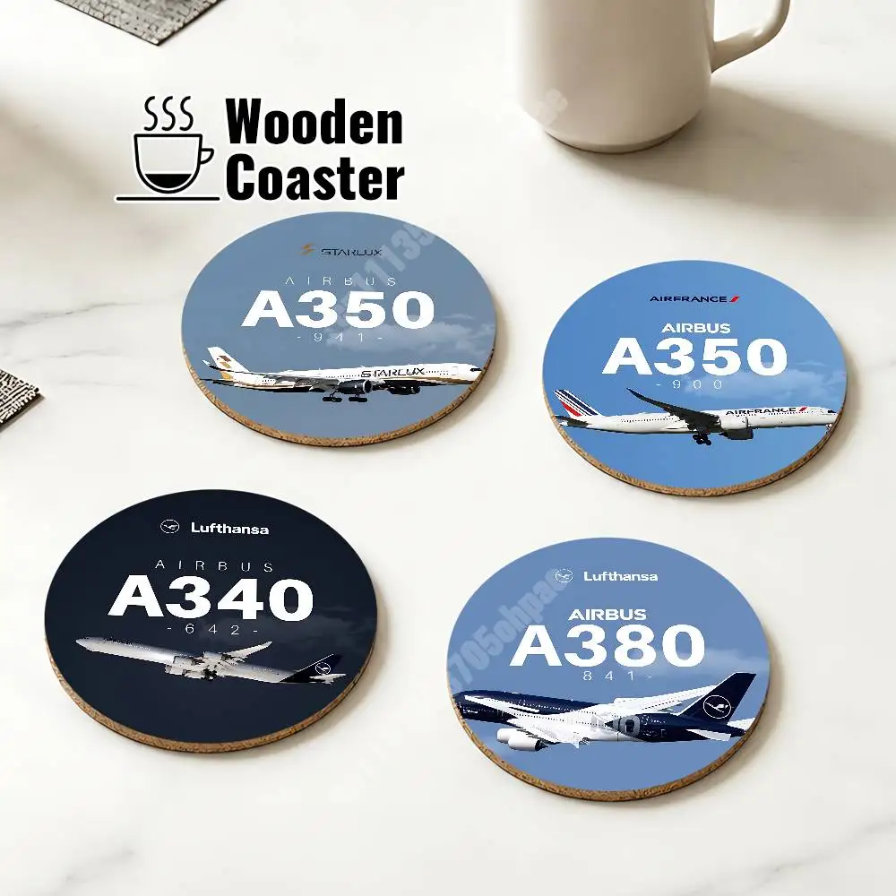 Cool A340 A350 A380 Airplane Wooden Cup Mat Americano Beer Milk Water Coaster for Baking Studio