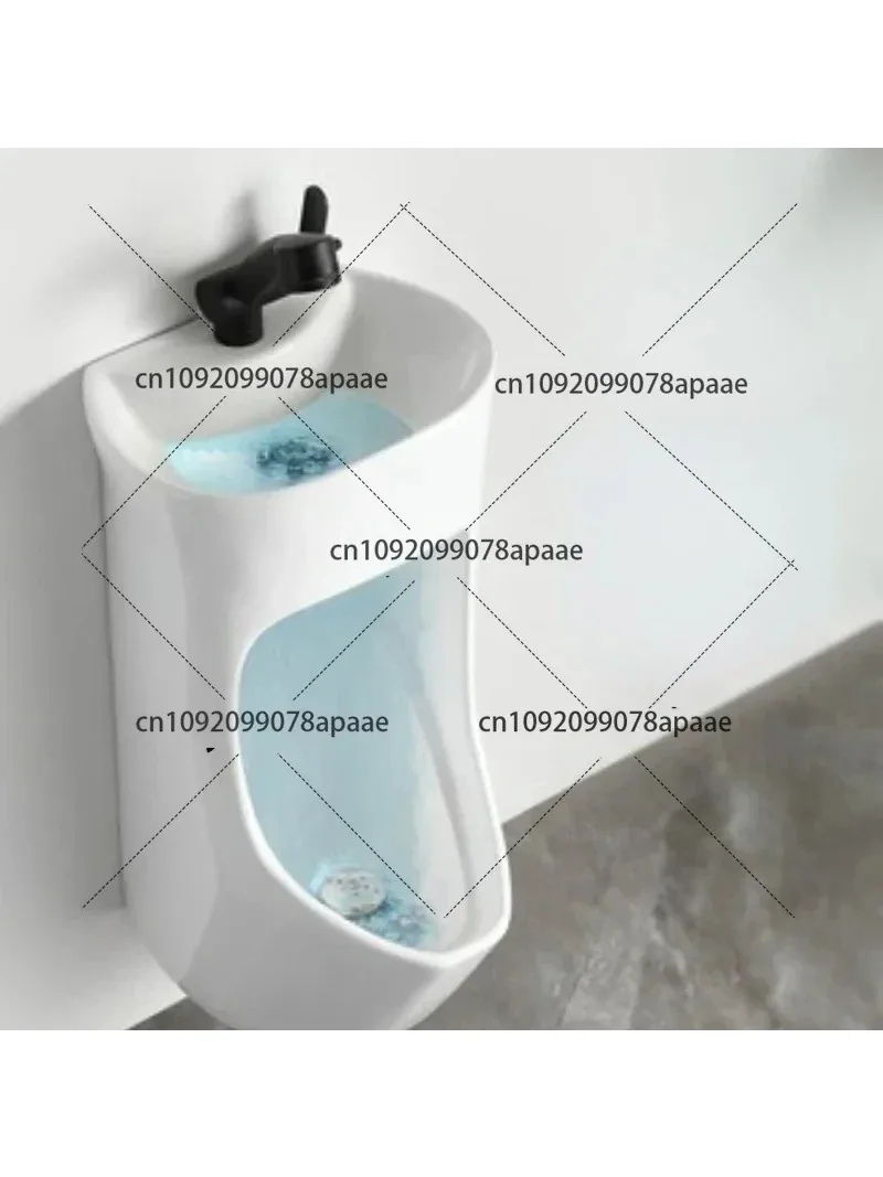 Picture 3: Water Saving Wall Mounted Ceramic Urinal with Wash Basin, Splash Proof Small Household Urinal for Bathroom