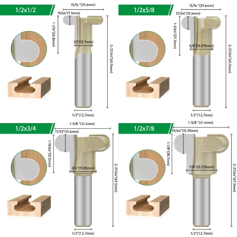 Holzfräser-Bit, 12,7 mm Schaft, C-Typ-Design für glatte Oberflächen