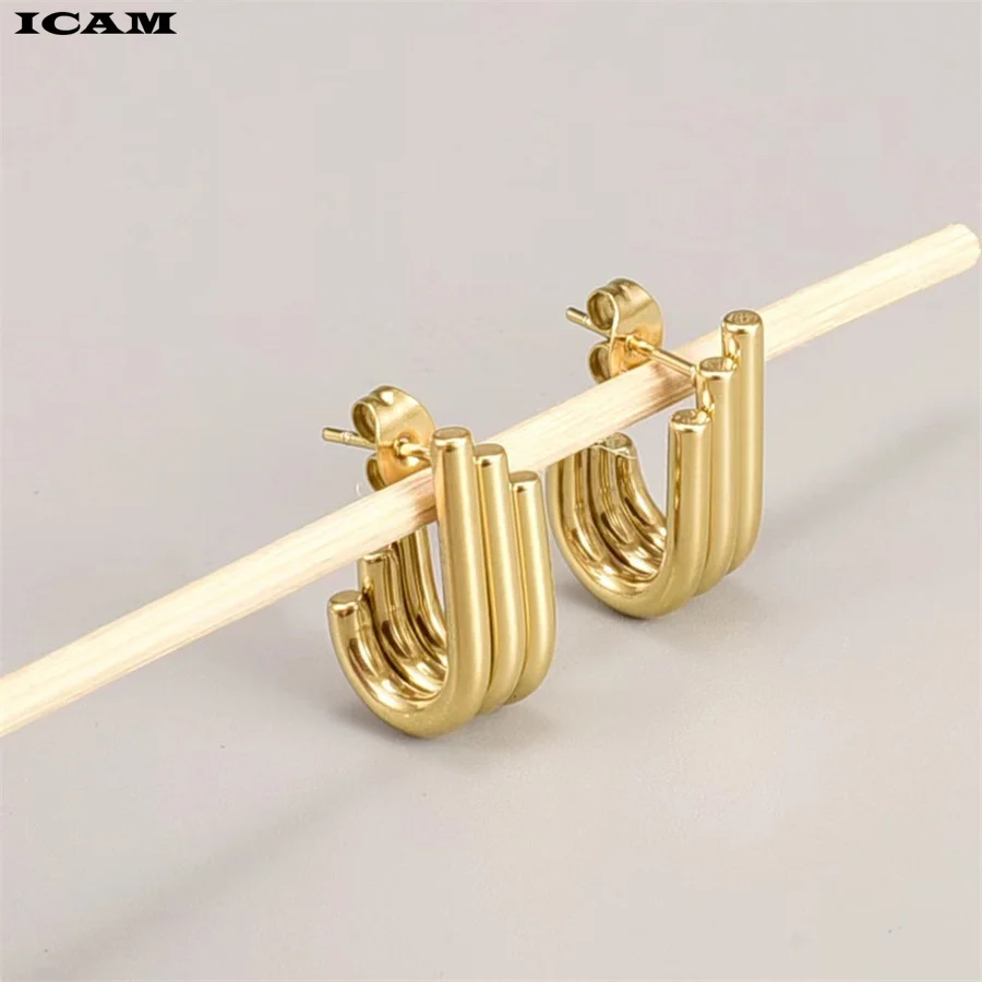 2pcs C Shape Party Girls Daily Stainless Steel Women Earring Lightweight Ergonomic Fashion Jewelry Open Hoop Gift Solid Banquet