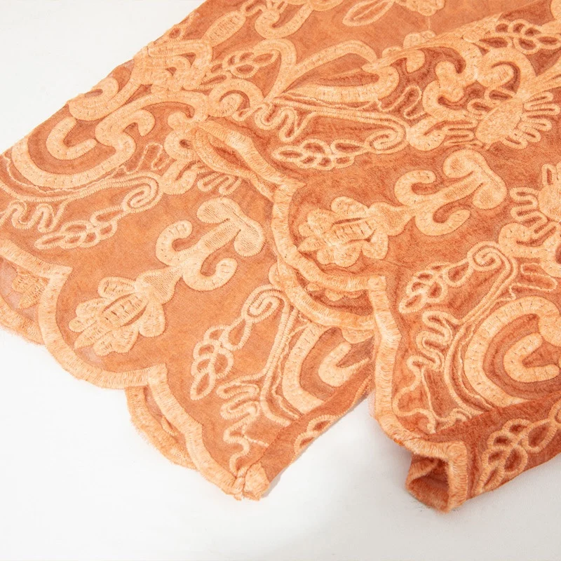 100% Maulbeerseide Damen Langarmbluse Orange Stickerei Seide Dünn Transparent Rundhals Shirt Top Pullover Sommer QQ015