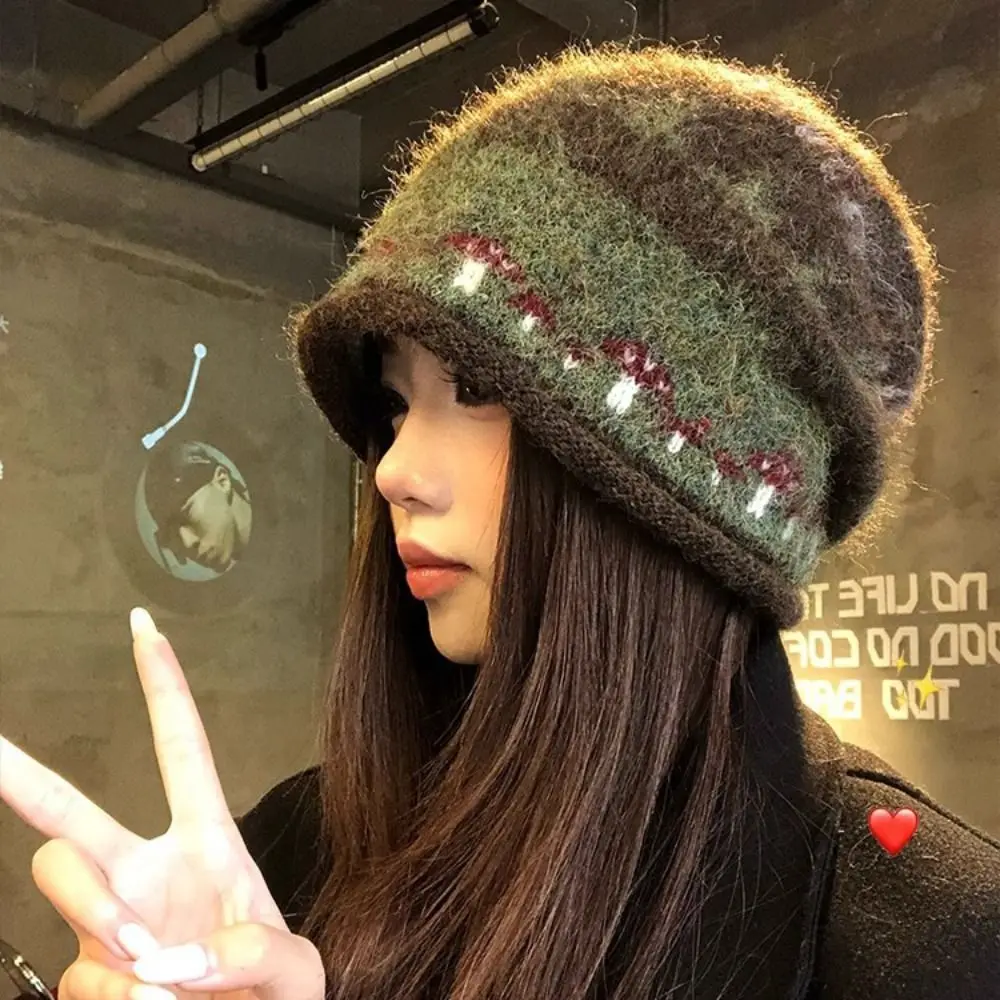 Garder au chaud Style ethnique Fair Isle Style tricoté chapeau épaissir chaud hiver pull chapeau rétro coupe-vent bonnets chapeau automne