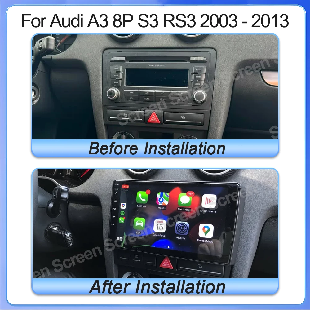 Android 16 For Audi A3 8P S3 RS3 2003 - 2013 Car Radio Stereo Multimedia Video Play 2 DIN GPS Navigator RDS WIFI Bluetooth DSP