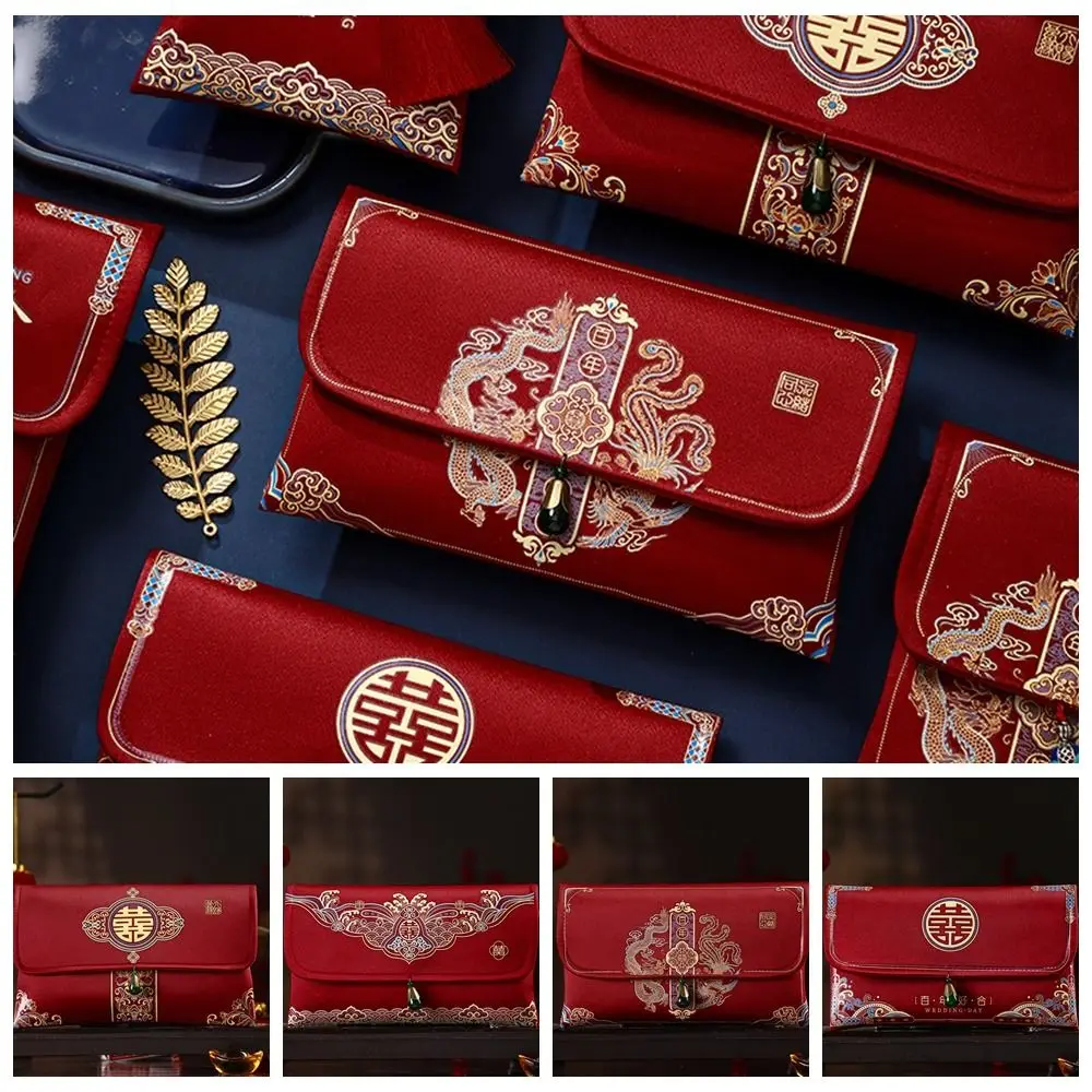 Multiple Patterns 2024 Money Pocket Tassel Design Embroidery Brocade Red Envelope Best Wishes Red Envelope Wedding Birthday