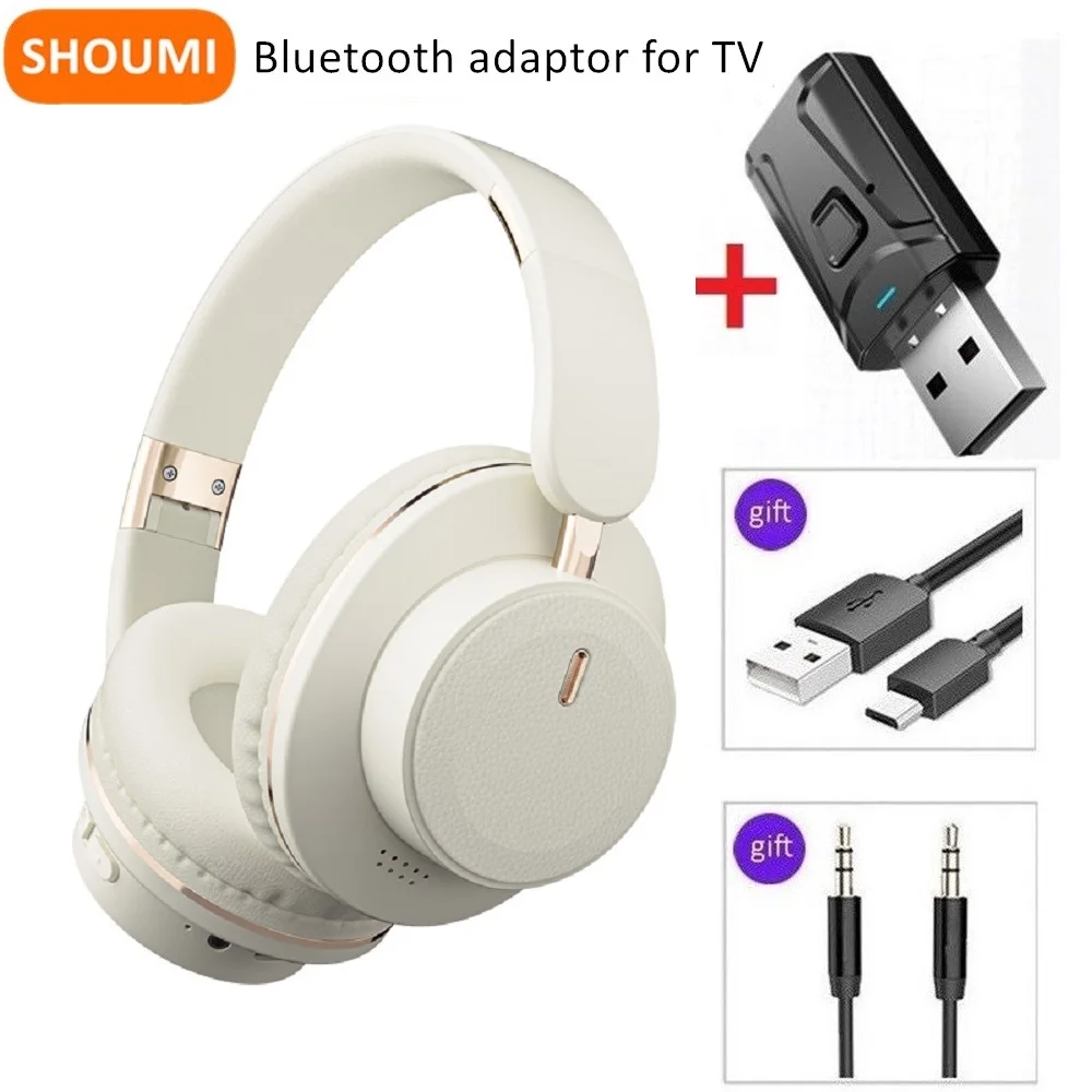 

Wireless TV Headphones Bluetooth 5.0 USB Adaptor Stereo Headset Foldable Helmet Earbuds with Mic for Samsung TV PC Music