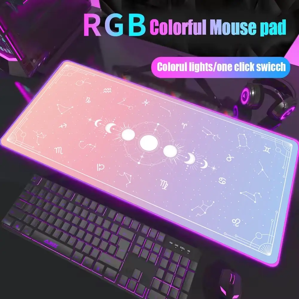 

RGB Non-Slip Gaming Tarot Mouse Pad For HD print Cute Carpets Lapto Gamer Purple Pink Magic Large Keyboard Kawaii Moon Star mats