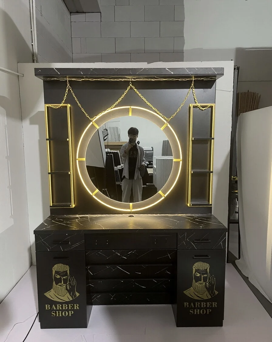 Hair Salon With Styling Station, Barber's Mirror, Barber's Table