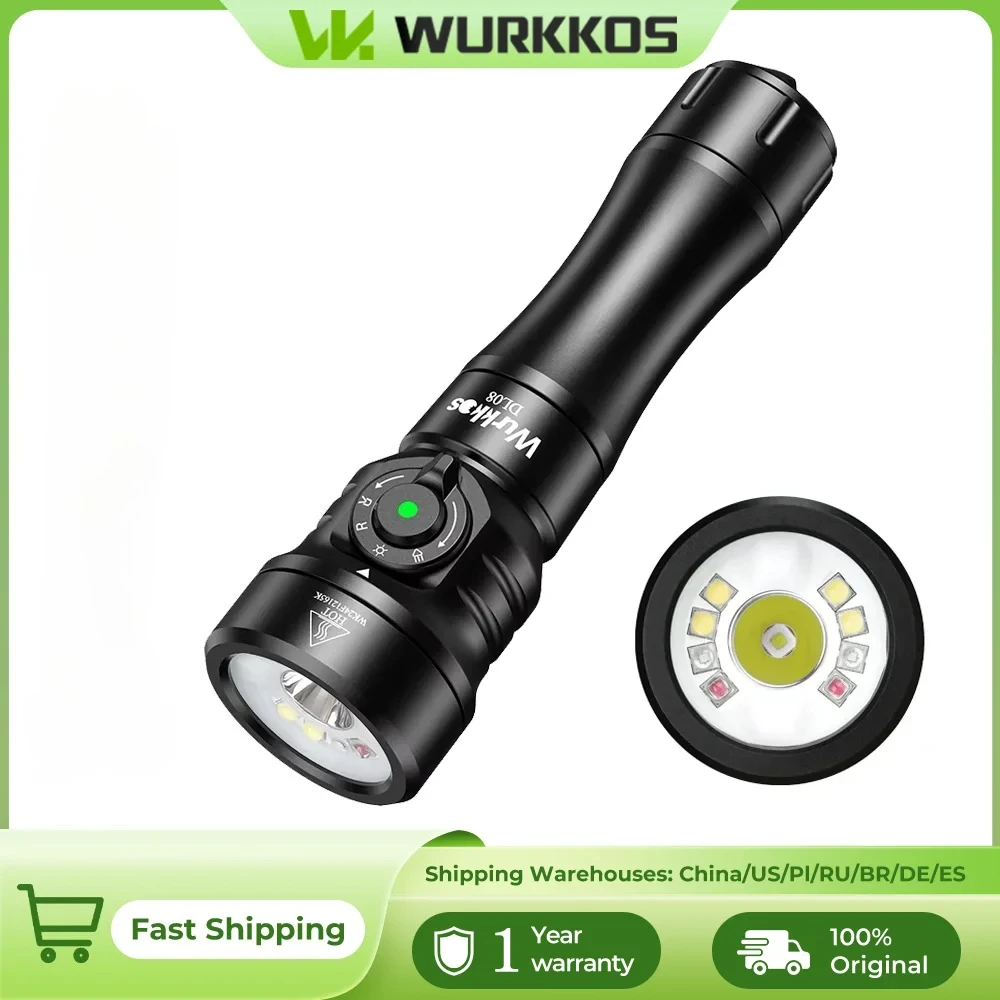 Wurkkos DL08 Powerful 3600lm Flashlight 21700 Rechargeable Diving Light with Rotary Magnetic Switch 6500K Underwater Torch IP68