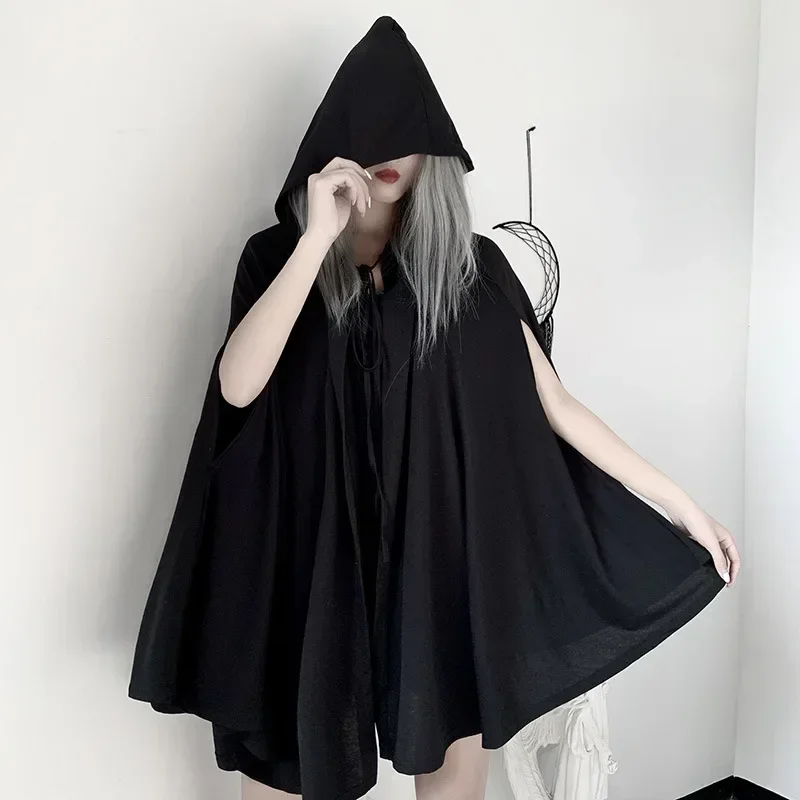 Goth Clothes Dark Brother Halloween Priest Cloak Vampire Coat Lolita Hooded Windbreaker Cloak Female Harajuku Black Jacket