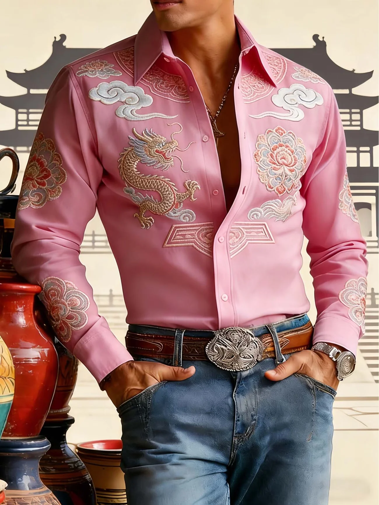 New Black Thousand Bird Grid Splicing Square Long Sleeve Shirt Classic Business Men's Commuting Casual Shirt