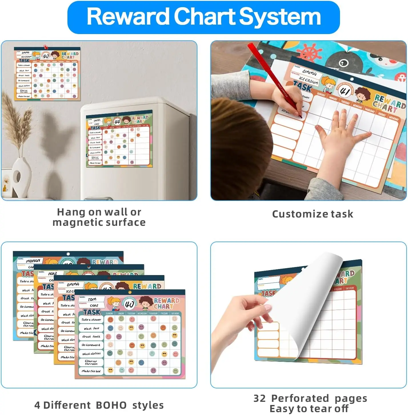 Reward Chart Pad for Kids with 32 Chore Charts Magnetic Behavior Chart System for Motivate Good Habits 2280  Star Stickers