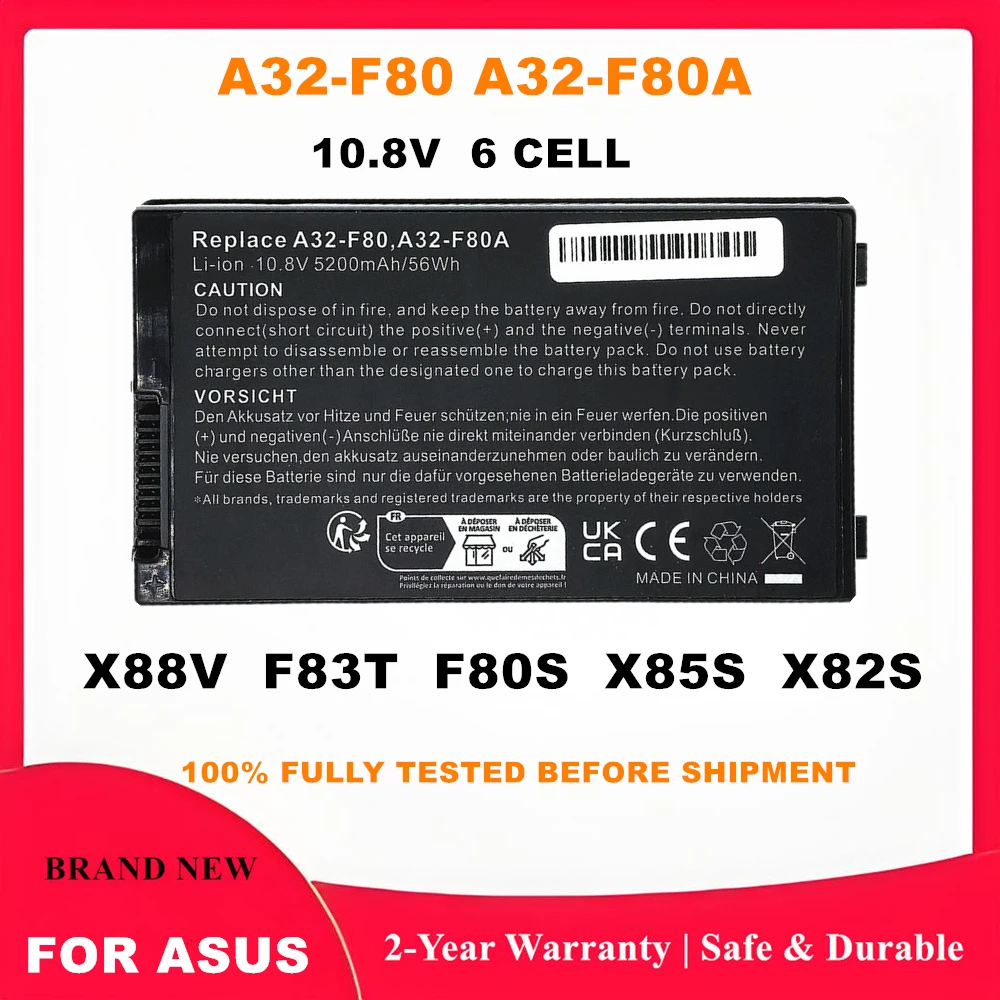 A32‑F80 Laptop Battery For ASUS X88V F83T F80S X85S X82S A32‑F80A A32‑F80H