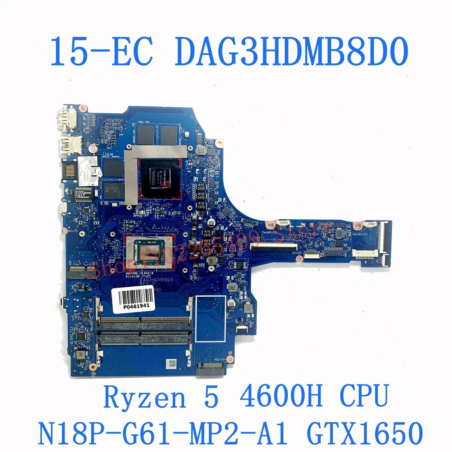 Imagem -02 - Placa-mãe Portátil para hp Dag3hdmb8d0 Mainboard para hp 15-ec 15z-ec Tpn-q229 r5 4600h Cpu r7 4800h Gtx1650 Gtx1650ti 100 Teste