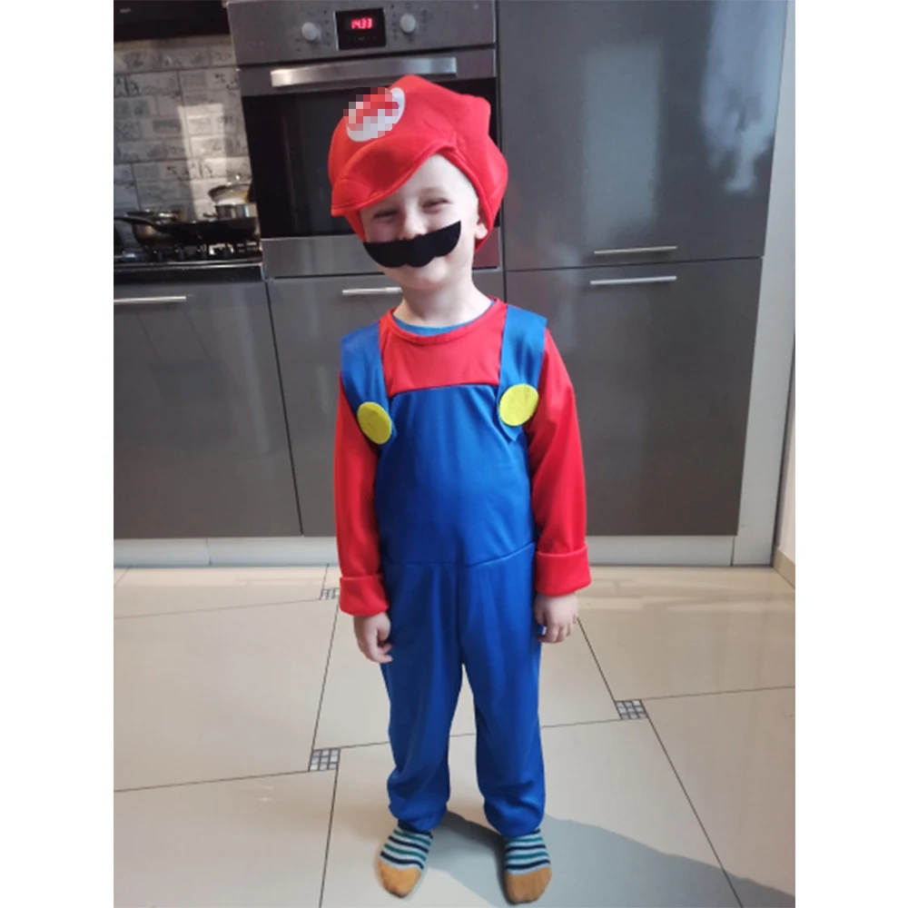 Anime Pumber Luigi Brothers przebranie na karnawał Marios chłopiec kombinezon broda zestaw kapeluszy kostium na Halloween