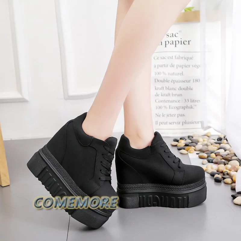 Women\'s Spring Shoes 2024 New Comfortable Canvas Sneakers Round Head Platform Wedge Heels Sports Casual Vulcanized Shoes Fashion