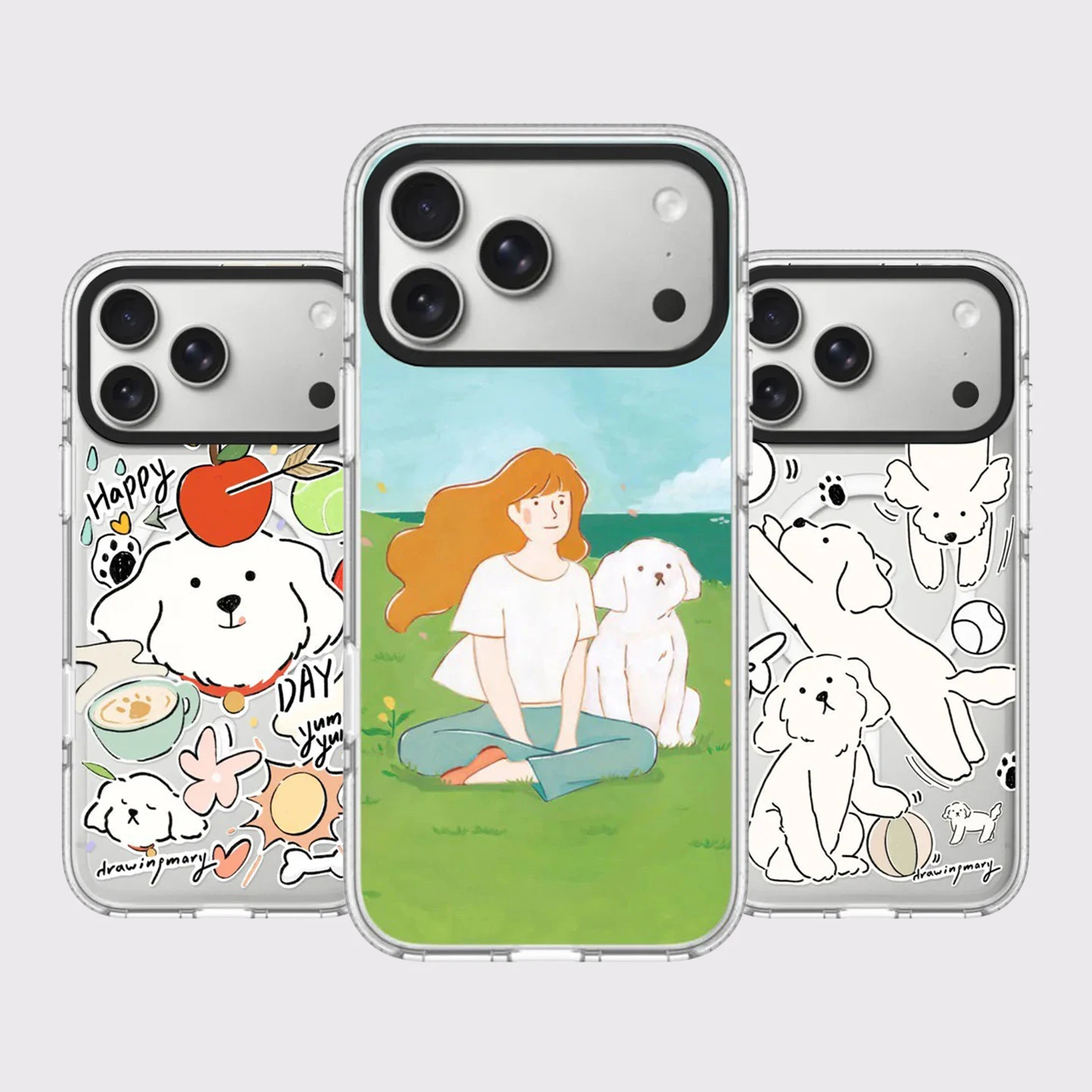 

Drawing Girl Dog White Border Magnetic Impact Cover for IPhone 12 13 14 15 16 17 Pro Max Case for IPhone 17 Air