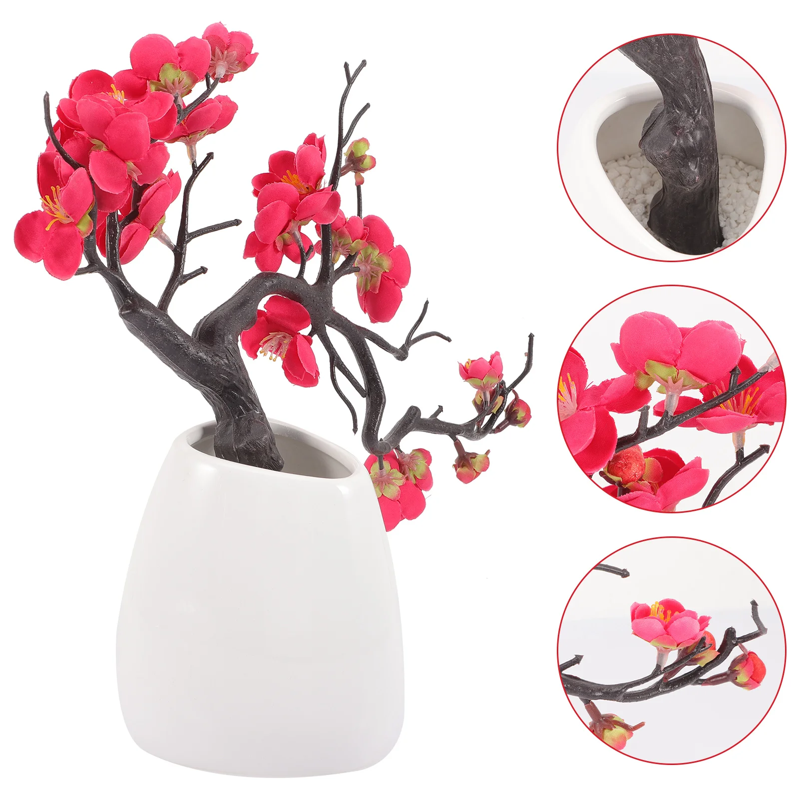 

Artificial Plum Potted Plant Flowers Blossom Bonsai Decor Bossom Plants Fake in Plastic Office Decoration