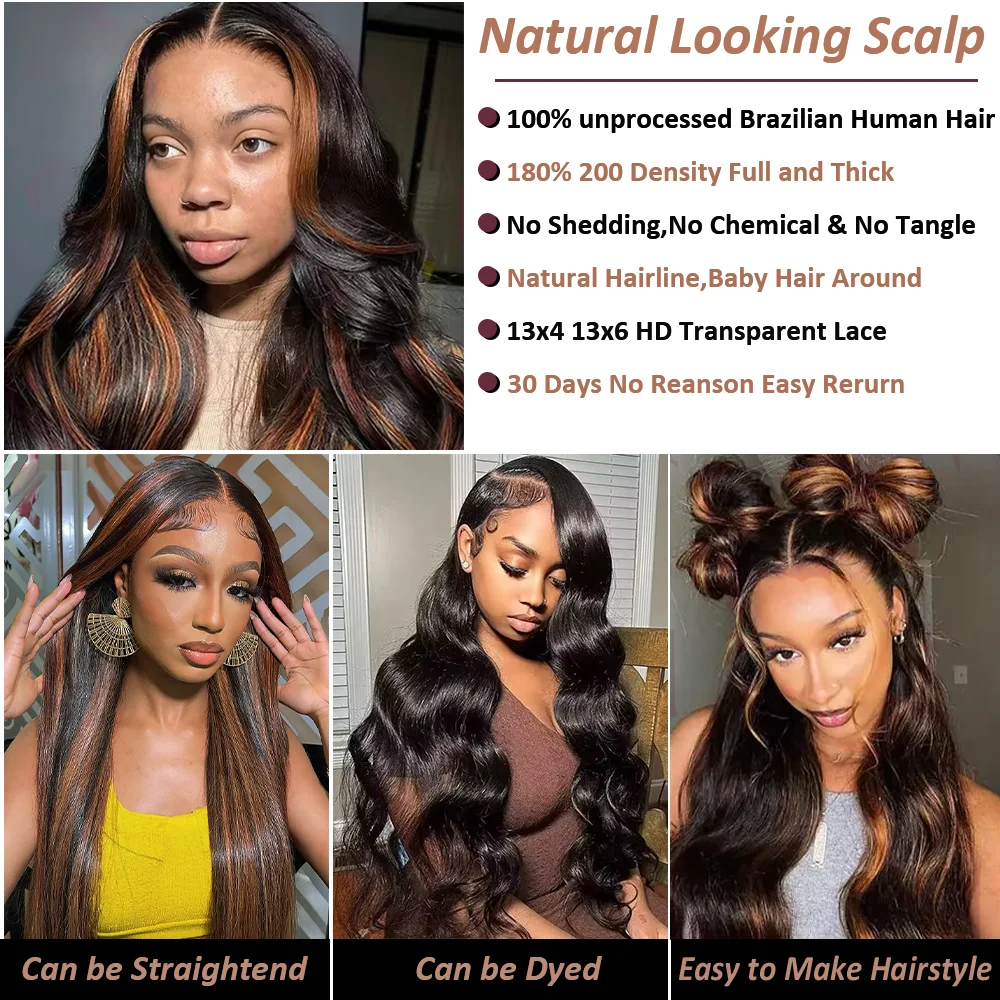Body Wave HD Lace Front Wigs Human Hair 200 Density FB 30 13x6 HD Transparent Lace Frontal Brazilian Wigs for Women 52 Inch image 3