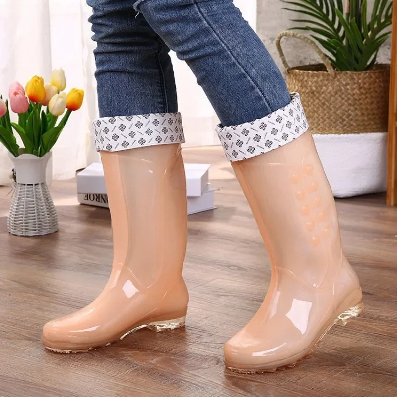 

Candy Color Women's Rain Boots 2025 Soft Comfortable High Shaft Waterproof Anti Slip Warm Quick Dry Rubber Galoshes for Women