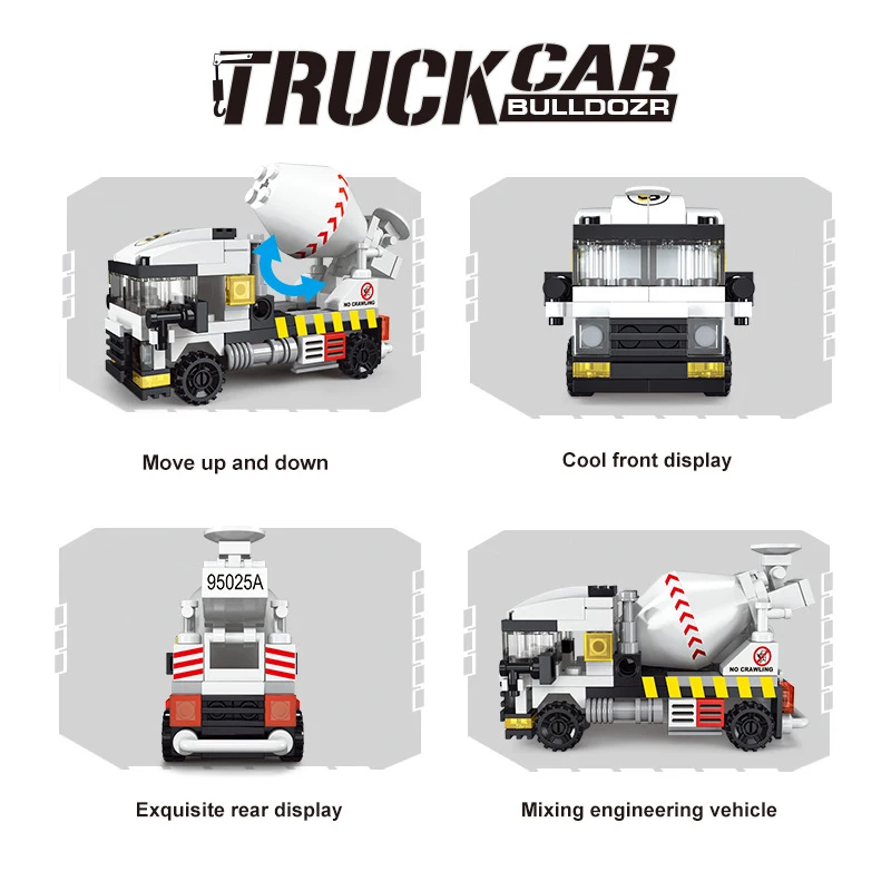 Moc cidade bulldozer modelo blocos de construção caminhão misturador concreto veículo engenharia tijolos brinquedos crianças presente