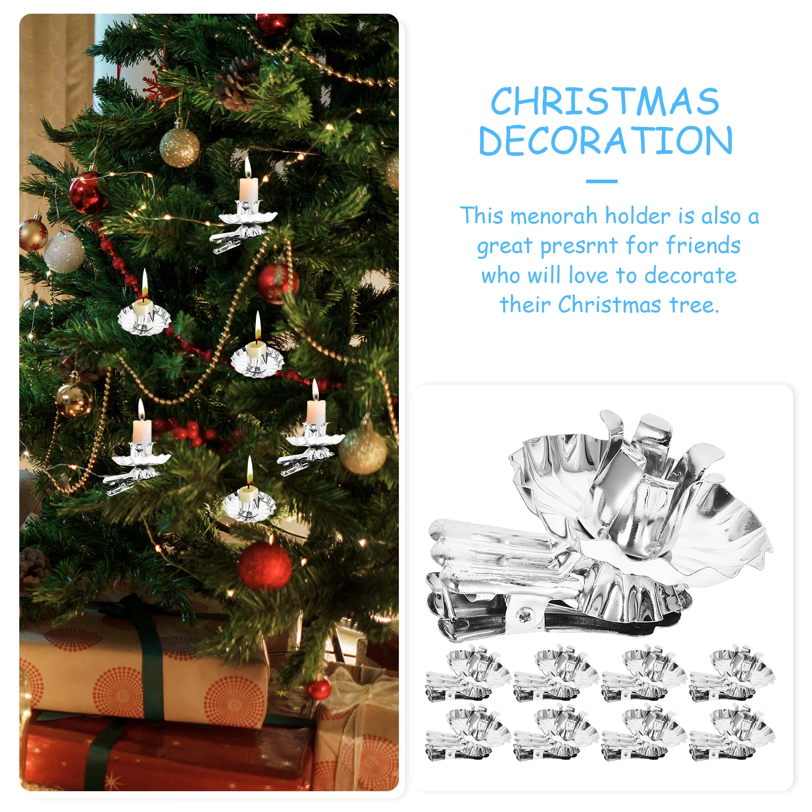 

36pcs Christmas Holder Clips Xmas Candlestick Tea Light Holder For Tree Decor Silver Metal Clips With Stable Base