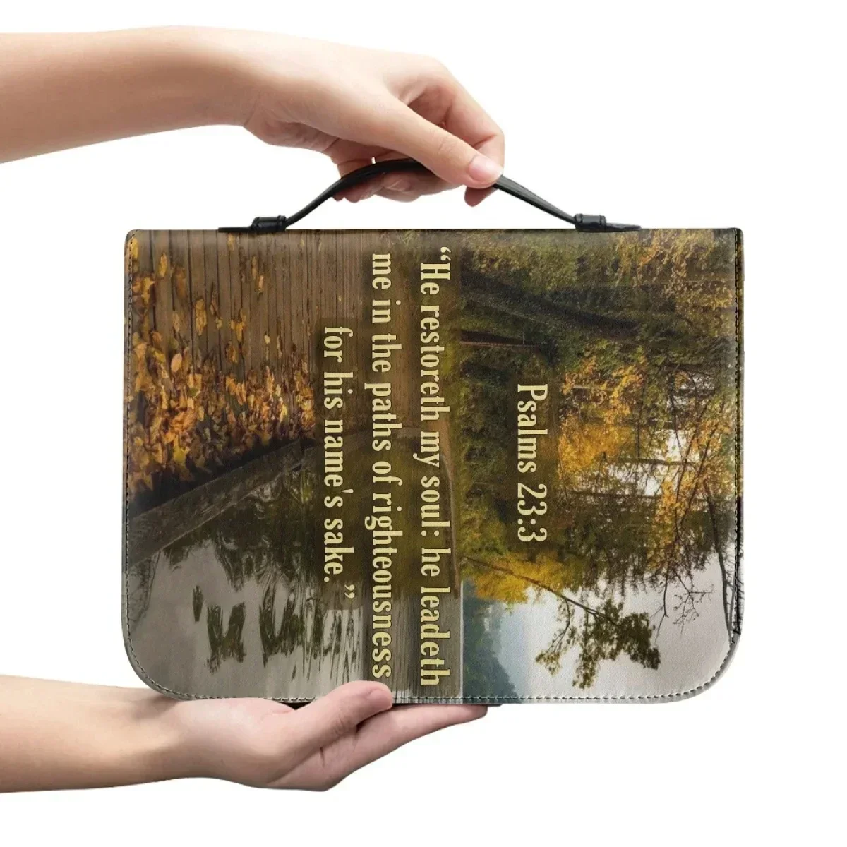 Hand Zipper Bible Storage Bag Leather Pretty Landscape Printing Bible Study Totes New Fashion Church Prayer Bible Case Feminina