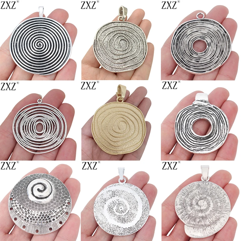 ZXZ 3pcs Antique Silver Color Large Open Swirl Spiral Vortex Charms Pendants for DIY Necklace Jewelry Making Accessories 58x53mm