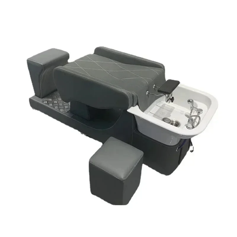Shampoo Chair Retro Lying Half Salon Bed with Fumigation Massage Couch Barber Shop Flushing Bed