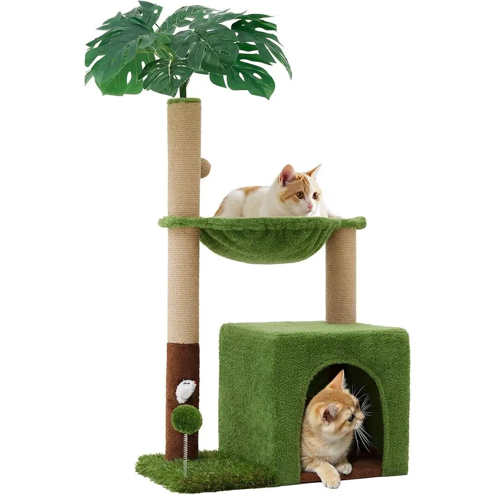 

37 Multi-Functional Cat Tree Tower with Sisal Scratch Post, Cando, Hammock, and Plush Ball for Indoor Cats