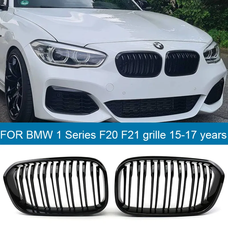Car Front Kidney Grille Bright Black Front Bumper Double Slatted Grille for BMW 1 Series F20 F21 2015 - 2017 Racing Grille