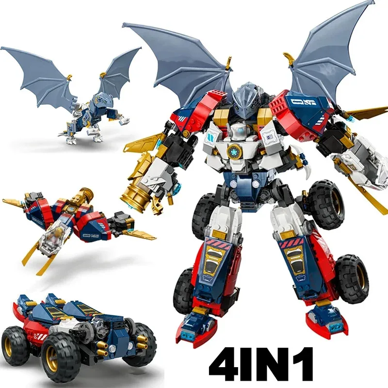 71834 Brinquedo Mecha de combinação de alta tecnologia, novo conjunto de brinquedos de bloco de construção 4 em 1, adequado para meninos e meninas de 9 anos, aniversário criativo