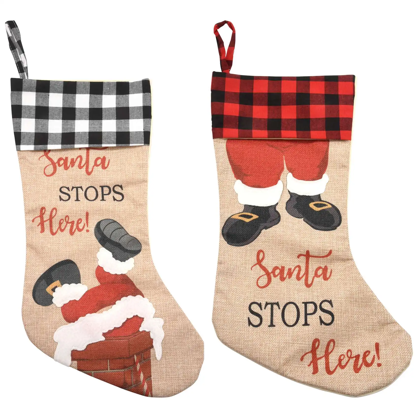 Christmas Stockings, 2 Pcs Xmas Stockings Decorations, Santa Stops Here for Xmas Holiday Party Home Decoration Gifts