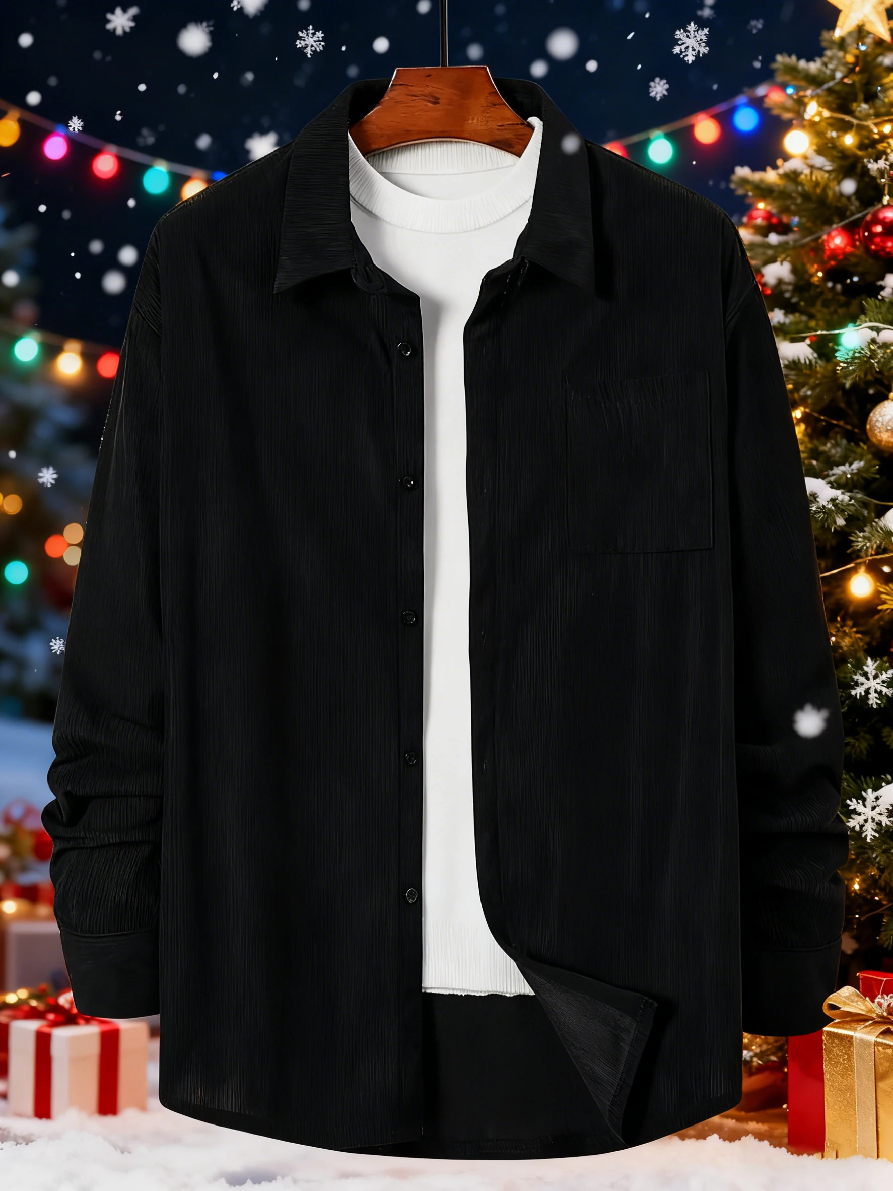 

Мужская модная верхняя одежда, однотонный воротник на пуговицах, повседневная весна-осень