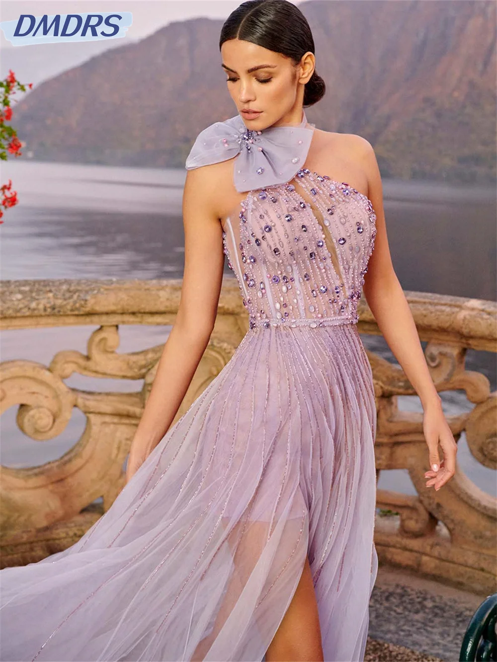 Robe de Rhperlée de luxe, robes de soirée en tulle gracieuses, fibre glamour, longueur au sol, quelle que soit la robe, 2024