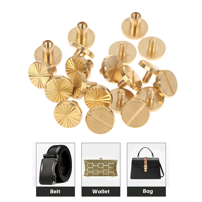For Photo Album Leather Craft Belt Wallet Fasteners Solid Brass Binding Chicago Screws Belt Screw Nail Stud Rivets 10pcs