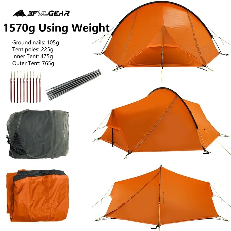 

3F Outdoor Camping Tent 2-3 Person Climbing Trekking Ultralight Portable Tent 15D Silicon 4 Season With Mat Waterproof Tent