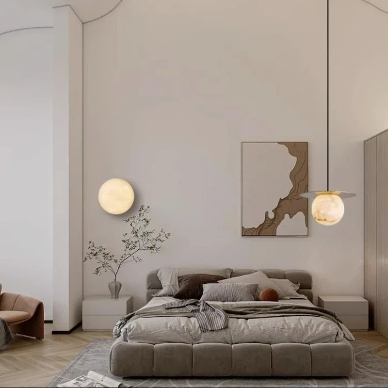 Marmeren Koperen Wandlamp Moderne Ronde Vorm Luxe Zolder Slaapkamer Nachtkastje Lamp Natuursteen Salon Decor Led Lights