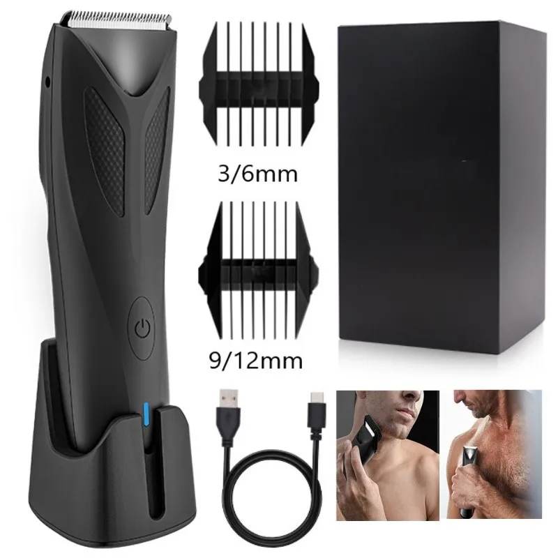 Pubic Hair Trimmer and Shaver for Men - Body Groomer for Groin & Balls Replaceable Ceramic Blade Electric Razor IPX6 Waterproof