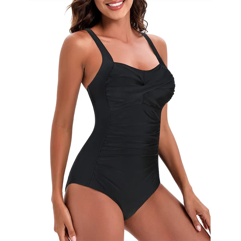 CPUTAN Sexy 2024 Ruched Tummy Control Swimsuit One Piece Bikini Set Women Swimwear Biquini BathingSuit Solid Plus Size Beachwear