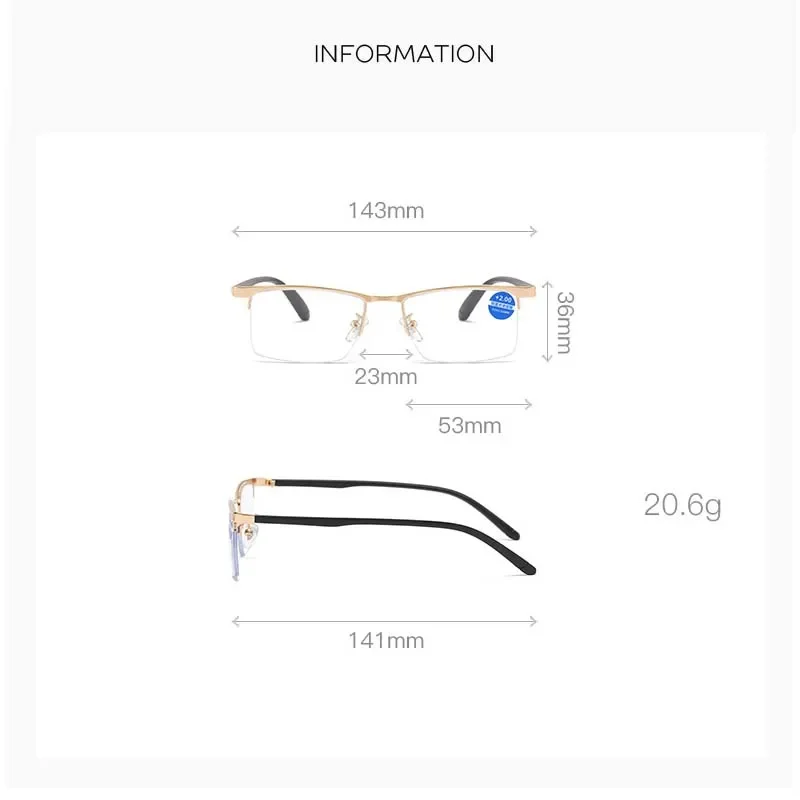 جديد معدن نصف إطار القراءة عالية الوضوح مكافحة الضوء الأزرق نظارات للقراءة مع طول النظر الشيخوخي لرجال الأعمال