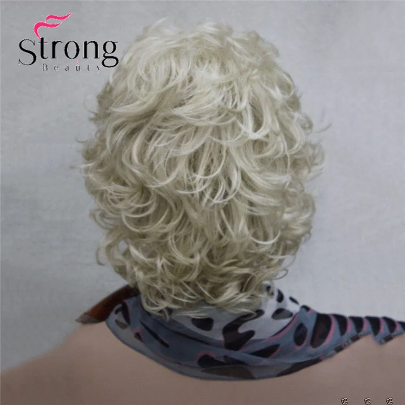 StrongBeauty Short Full Curly Synthetic Hair Wig For Women Platinum Blonde Color