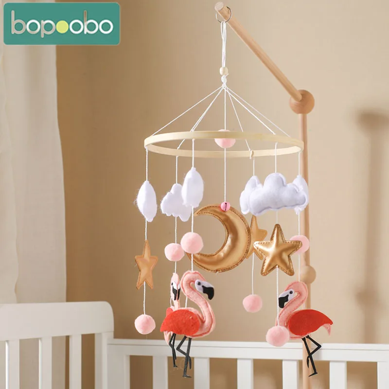 Baby Rattles Toys 0-12 Months Musical Newborn Cartoon Flamingo Crib Bed Bell Mobile Toddler Rattles Carousel For Cots Kids Gift