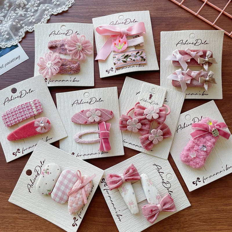 

Pink Series Kids Hair Clips Knit Fabric Bow Bangs Clips for Girls Side Clips Barrettes Elastic Hair Accessories
