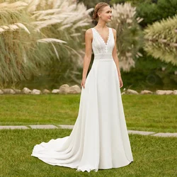 Neue Sommerhochzeitskleider Strand 2024, Brautkleider, Boho-Spitze, Brautkleid, ärmellose Brautkleider, V-Ausschnitt, Rückenausschnitt, individuell gestaltet