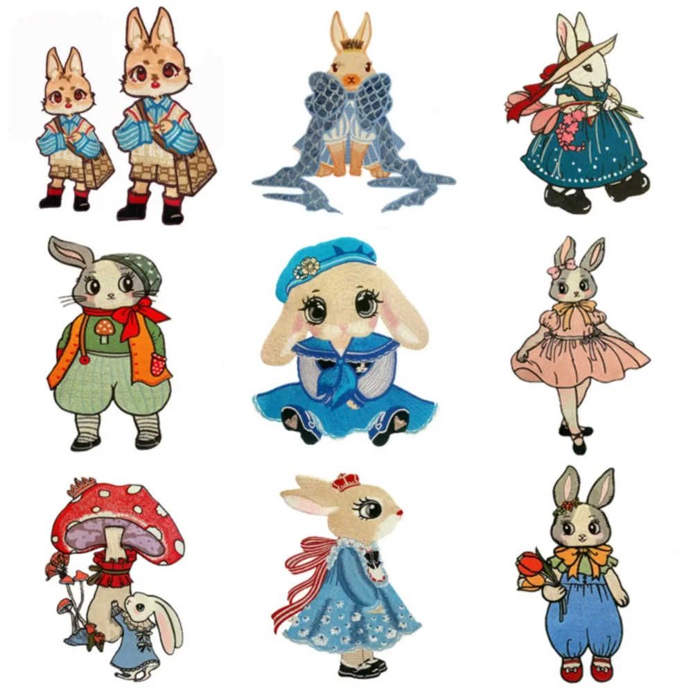 

Large Cartoon Rabbit Embroidery Patches Sew Clothing Appliques Cute Animal Decorative Stickers on Jackets T-Shirt Sew-on Patch